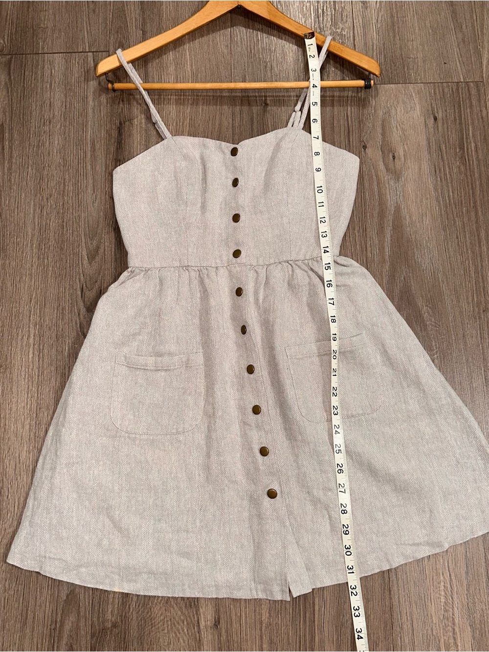 Dress Linen Cotton Mini  Herringbone Boho Festival Cottagecore Light Academia - Picture 7 of 7